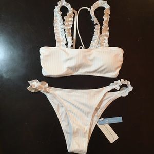 cupshe white ruffle ribbed bikini